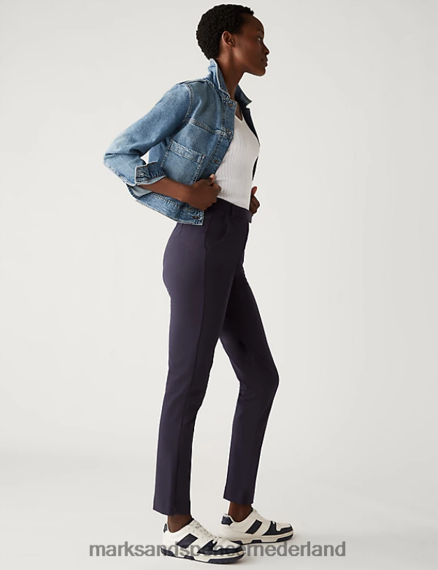 Marks & Spencer vrouwen Jersey slim-fit enkelgrazerbroek marine kleding N8VZP2920
