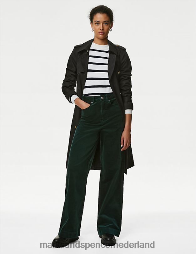 Marks & Spencer vrouwen Katoenrijke corduroy broek met wijde pijpen donkergroen kleding N8VZP2914