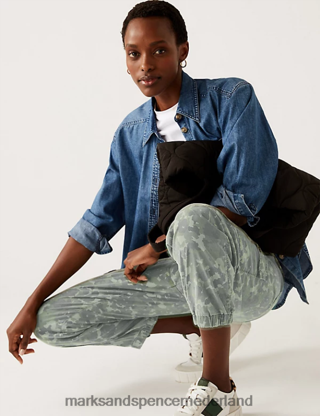 Marks & Spencer vrouwen Lyocell rijke cargo theegeverfde broek kaki mix kleding N8VZP2295