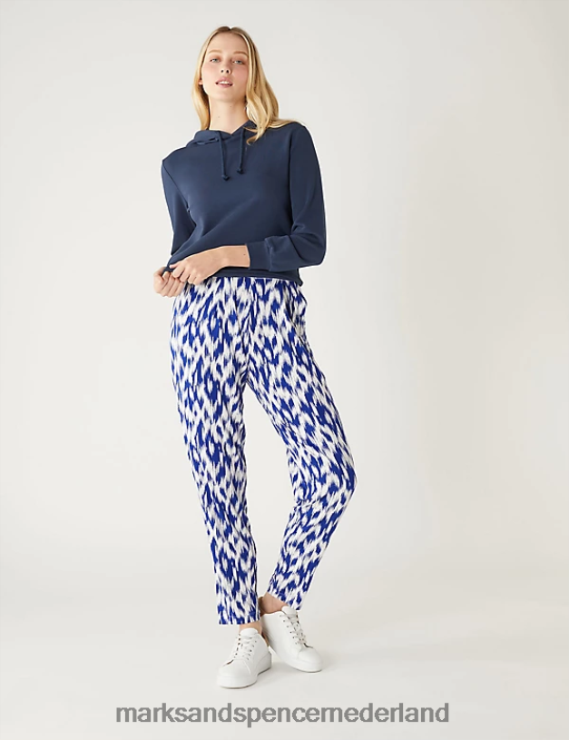 Marks & Spencer vrouwen Toelopende broek met jerseyprint blauw mengsel kleding N8VZP2296