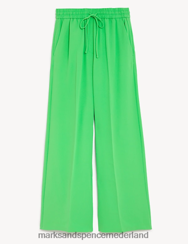 Marks & Spencer vrouwen broek van crêpe met trekkoord en wijde pijpen zuur groen kleding N8VZP1044