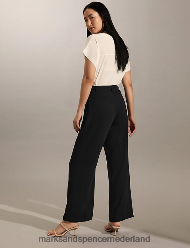 Marks & Spencer vrouwen broek van crêpe met wijde pijpen zwart kleding N8VZP1966