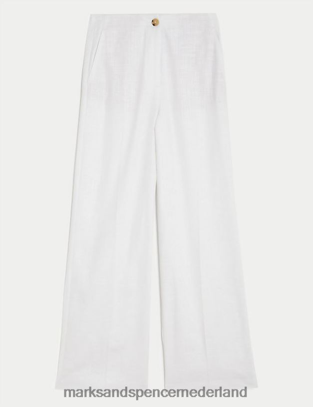 Marks & Spencer vrouwen broek van linnenmix met wijde pijpen zacht wit kleding N8VZP392