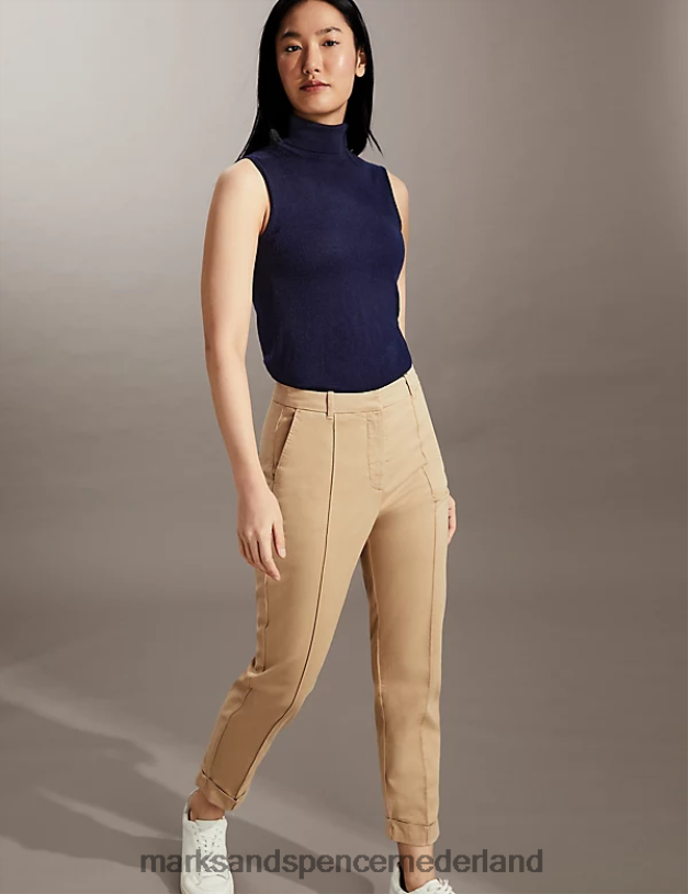 Marks & Spencer vrouwen cropped chino met slim-fit pasvorm steen kleding N8VZP2126