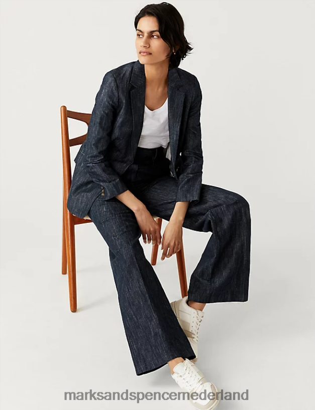 Marks & Spencer vrouwen katoenrijke broek met wijde pijpen donker marine kleding N8VZP571