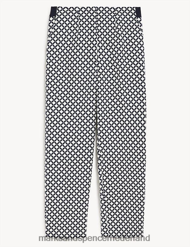 Marks & Spencer vrouwen katoenrijke geometrische slim-fit broek marine mix kleding N8VZP3128