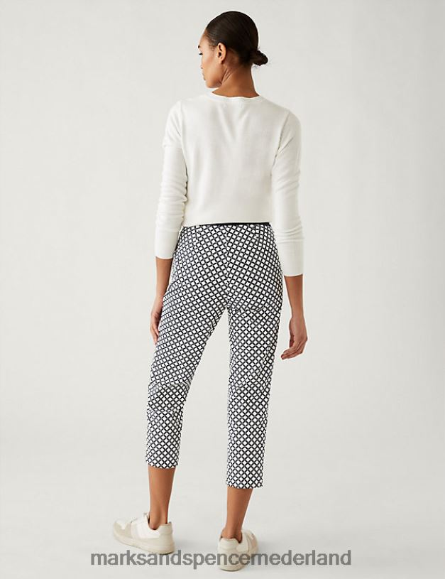 Marks & Spencer vrouwen katoenrijke geometrische slim-fit broek marine mix kleding N8VZP3128