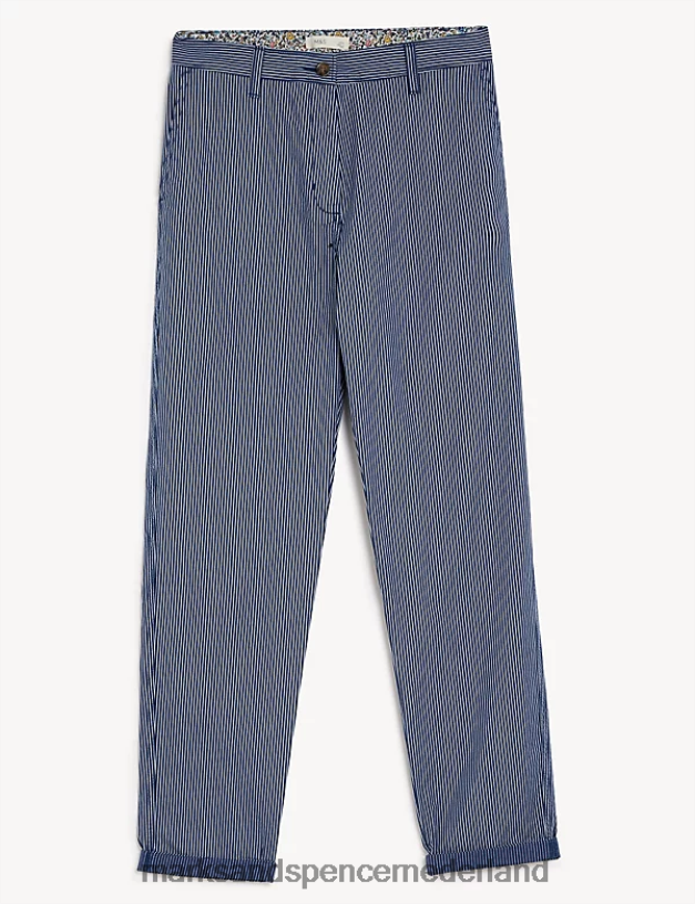 Marks & Spencer vrouwen katoenrijke gestreepte slim-fit chino marine mix kleding N8VZP1004