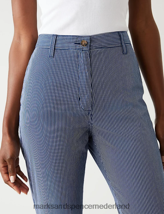 Marks & Spencer vrouwen katoenrijke gestreepte slim-fit chino marine mix kleding N8VZP1004