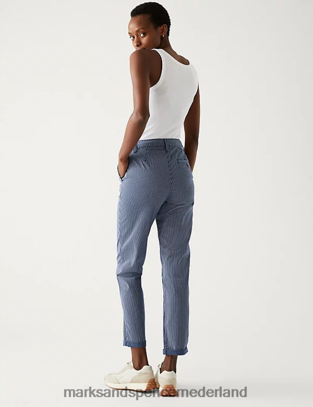 Marks & Spencer vrouwen katoenrijke gestreepte slim-fit chino marine mix kleding N8VZP1004
