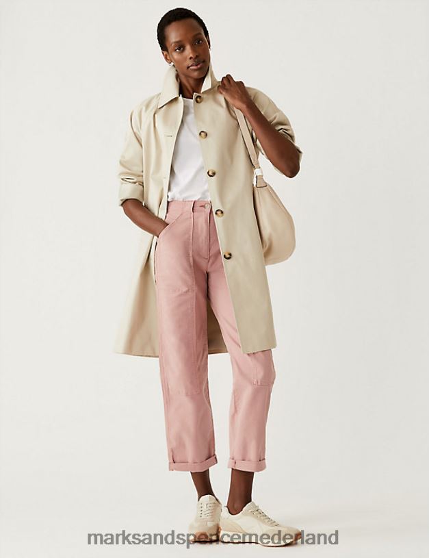 Marks & Spencer vrouwen katoenrijke, ontspannen rechte broek antieke roos kleding N8VZP2574