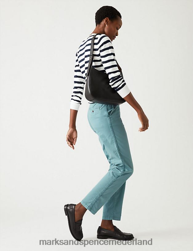 Marks & Spencer vrouwen katoenrijke theegeverfde slim-fit chino blauw kleding N8VZP2583