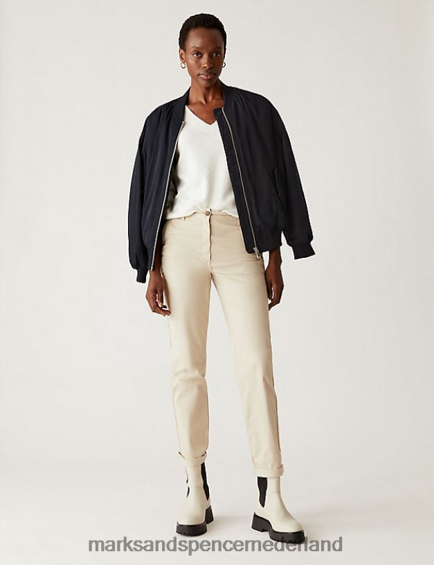 Marks & Spencer vrouwen katoenrijke theegeverfde slim-fit chino zand kleding N8VZP2584