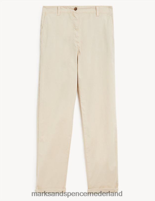 Marks & Spencer vrouwen katoenrijke theegeverfde slim-fit chino zand kleding N8VZP2584