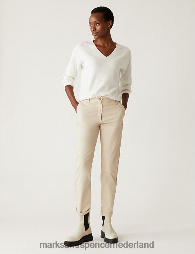 Marks & Spencer vrouwen katoenrijke theegeverfde slim-fit chino zand kleding N8VZP2584
