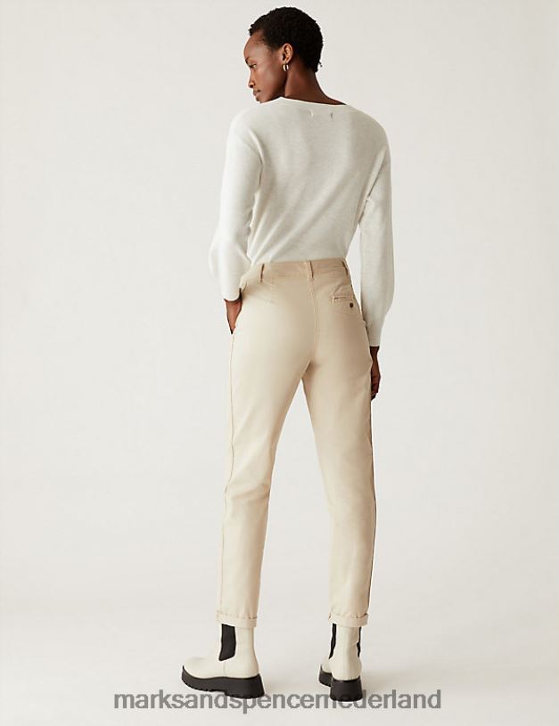 Marks & Spencer vrouwen katoenrijke theegeverfde slim-fit chino zand kleding N8VZP2584
