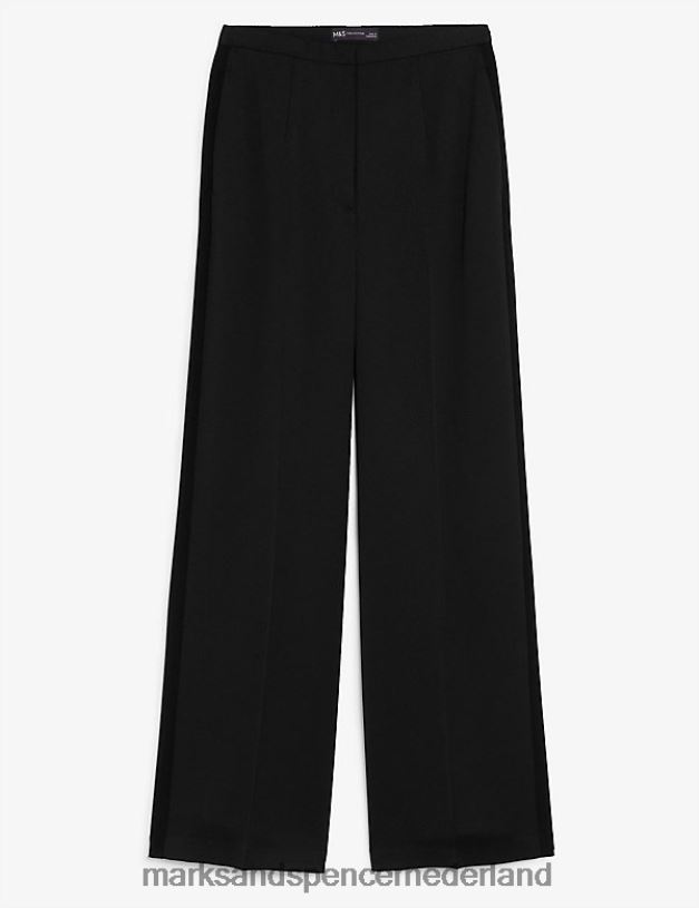 Marks & Spencer vrouwen satijnen smoking broek met wijde pijpen zwart kleding N8VZP2017
