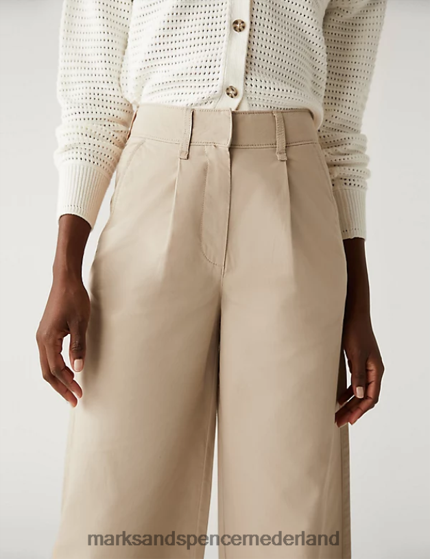 Marks & Spencer vrouwen slouchy chino met wijde pijpen van zuiver katoen zand kleding N8VZP2194