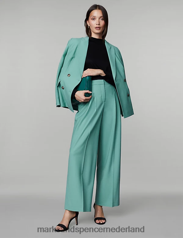 Marks & Spencer vrouwen wolrijke broek met wijde pijpen en plooien aan de voorkant wintertaling kleding N8VZP538