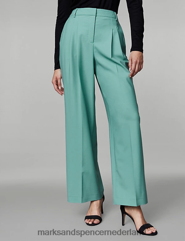 Marks & Spencer vrouwen wolrijke broek met wijde pijpen en plooien aan de voorkant wintertaling kleding N8VZP538