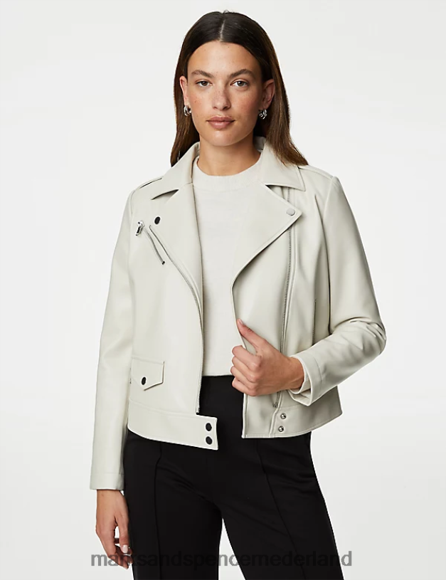 Marks & Spencer vrouwen Bikerjack van imitatieleer neutrale kleding N8VZP405