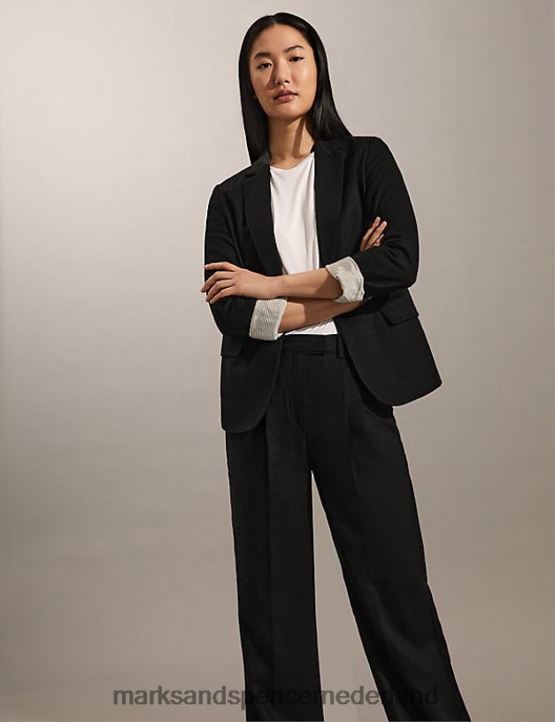 Marks & Spencer vrouwen Getailleerde blazer van zuiver linnen zwart kleding N8VZP1776