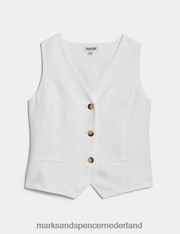 Marks & Spencer vrouwen Gilet met enkele rij knopen van zuiver linnen ivoor kleding N8VZP2202