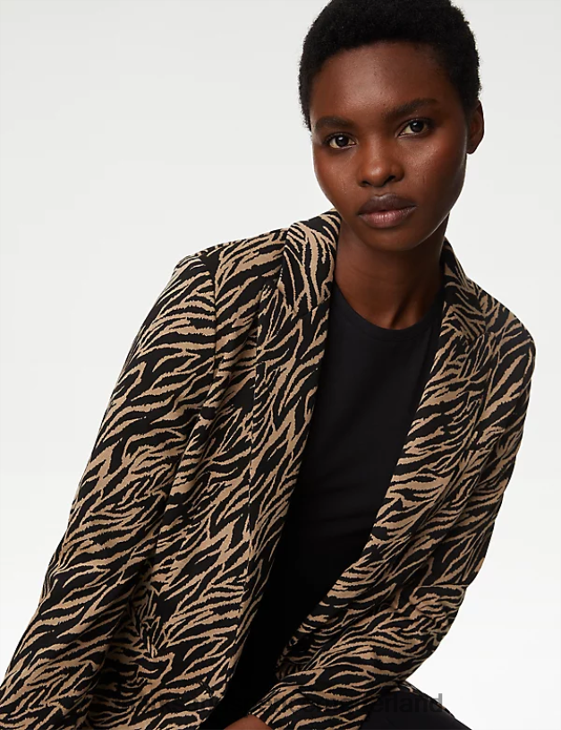 Marks & Spencer vrouwen Rechte jersey blazer met dierenprint bruin mengsel kleding N8VZP843