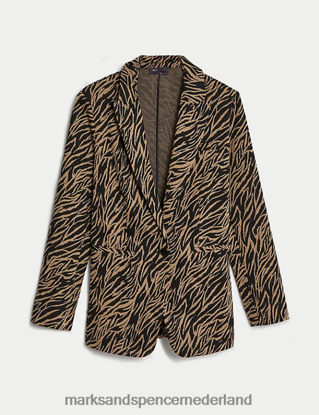Marks & Spencer vrouwen Rechte jersey blazer met dierenprint bruin mengsel kleding N8VZP843