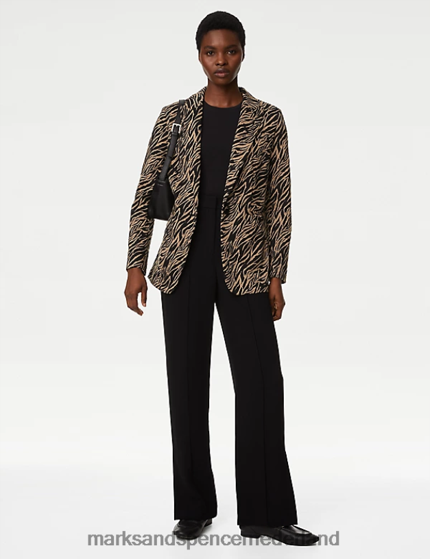 Marks & Spencer vrouwen Rechte jersey blazer met dierenprint bruin mengsel kleding N8VZP843