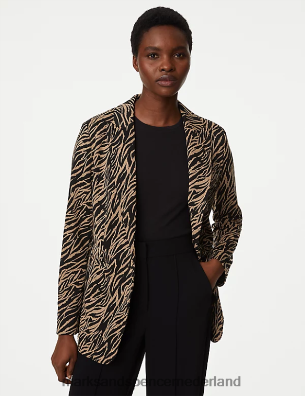 Marks & Spencer vrouwen Rechte jersey blazer met dierenprint bruin mengsel kleding N8VZP843