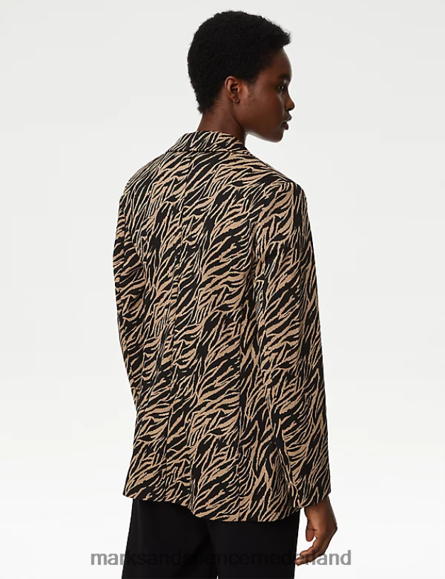 Marks & Spencer vrouwen Rechte jersey blazer met dierenprint bruin mengsel kleding N8VZP843