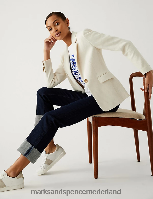 Marks & Spencer vrouwen Slim getextureerde blazer van katoenrijke jersey ecru kleding N8VZP1663