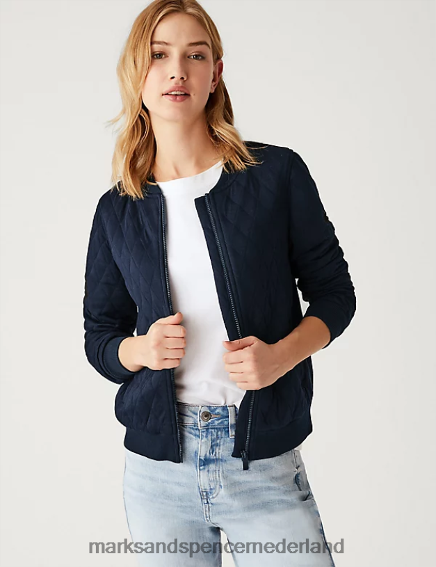 Marks & Spencer vrouwen gewatteerd relaxed bomberjack van jersey donker marine kleding N8VZP662