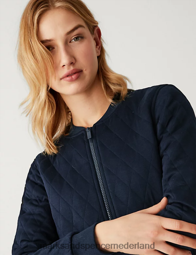Marks & Spencer vrouwen gewatteerd relaxed bomberjack van jersey donker marine kleding N8VZP662