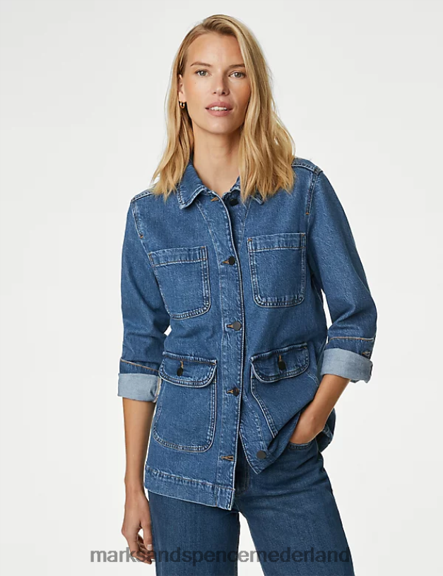 Marks & Spencer vrouwen katoenrijk denim utility-jack indigo kleding N8VZP1895