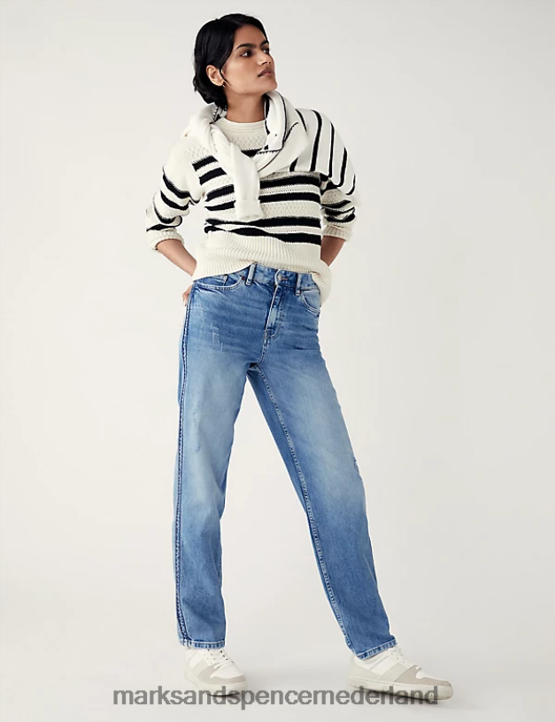 Marks & Spencer vrouwen Boyfriend enkelgrazerjeans blauwe denim kleding N8VZP2630