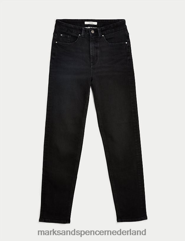 Marks & Spencer vrouwen Girlfriend jeans met middelhoge taille en rechte pijpen zwart kleding N8VZP741