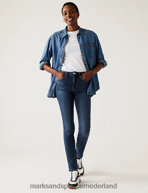 Marks & Spencer vrouwen Lily slim-fit jeans met stretch middelblauwe denim kleding N8VZP2729