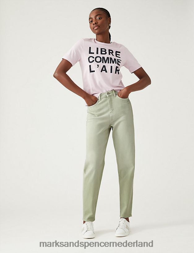 Marks & Spencer vrouwen Mom jeans met hoge taille lichte munt kleding N8VZP3118