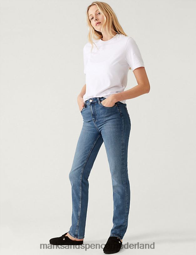 Marks & Spencer vrouwen Sienna jeans met rechte pijpen en stretch donkere indigo kleding N8VZP2749