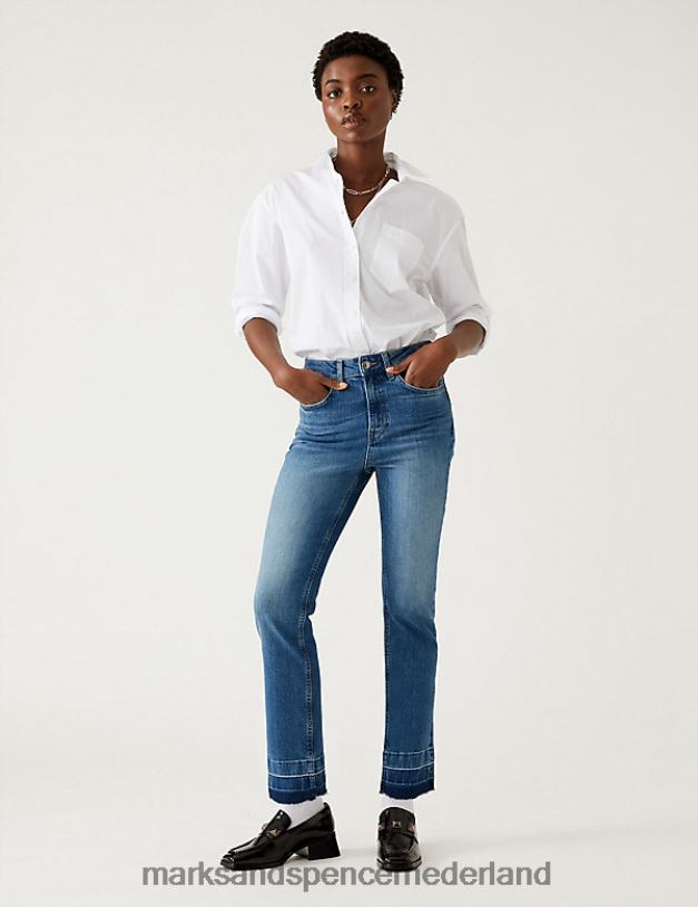 Marks & Spencer vrouwen Slim-fit enkelgrazerjeans middelmatige indigo kleding N8VZP2000