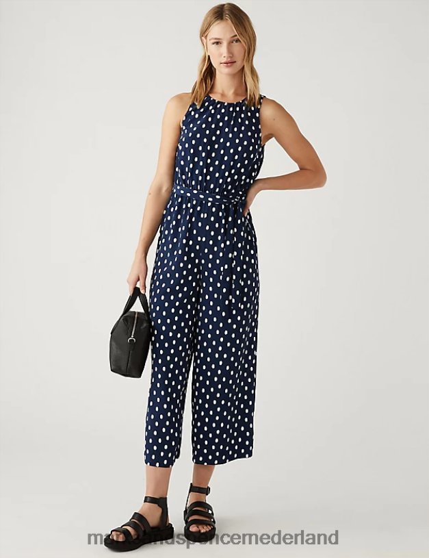 Marks & Spencer vrouwen Cropped getailleerde jumpsuit met print en riem marine mix kleding N8VZP2340