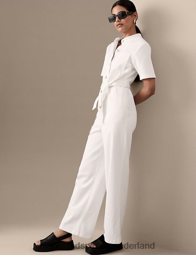Marks & Spencer vrouwen Denim jumpsuit met korte mouwen en riem zacht wit kleding N8VZP1226