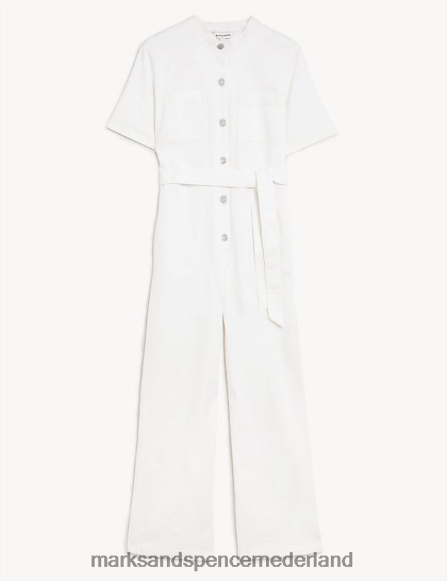 Marks & Spencer vrouwen Denim jumpsuit met korte mouwen en riem zacht wit kleding N8VZP1226