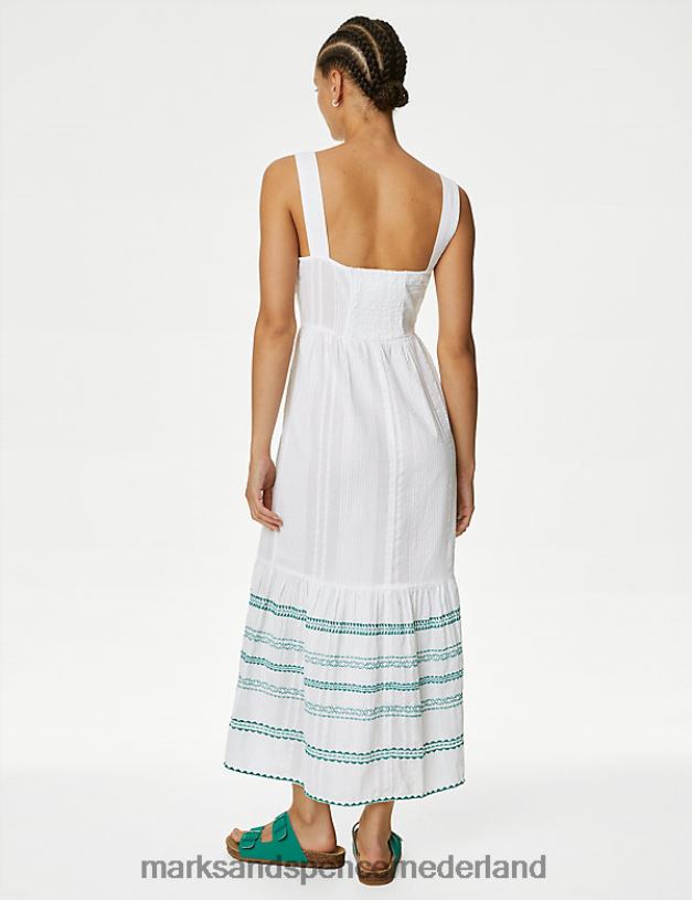 Marks & Spencer vrouwen Geborduurde midaxi strandjurk van puur katoen wit kleding N8VZP1013