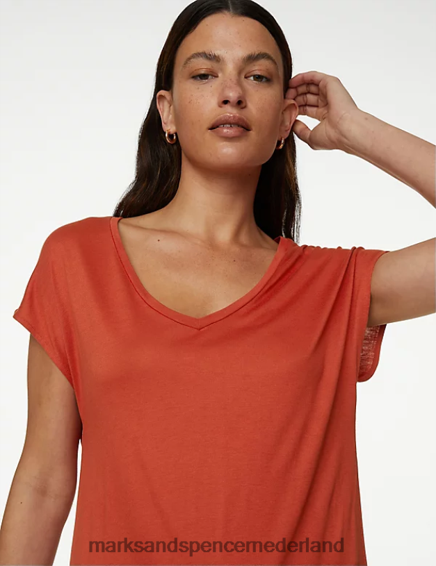 Marks & Spencer vrouwen Halflange T-shirtjurk van jersey met V-hals koper kleding N8VZP2344