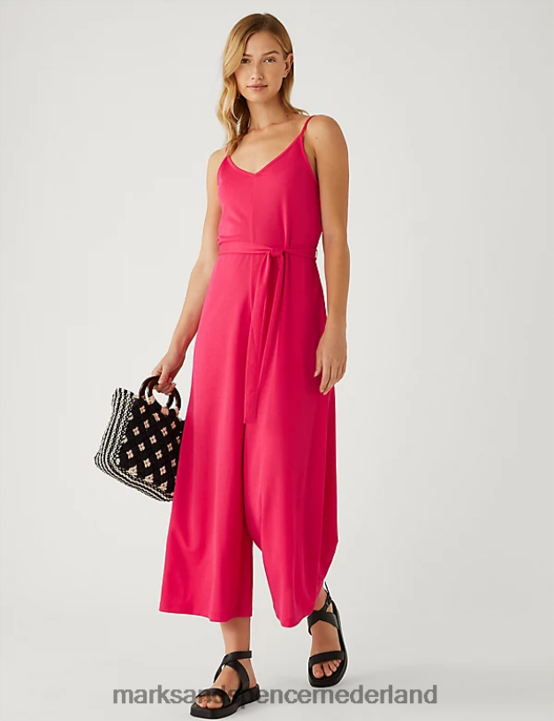 Marks & Spencer vrouwen Jersey cropped jumpsuit met wijde pijpen roze kleding N8VZP3025