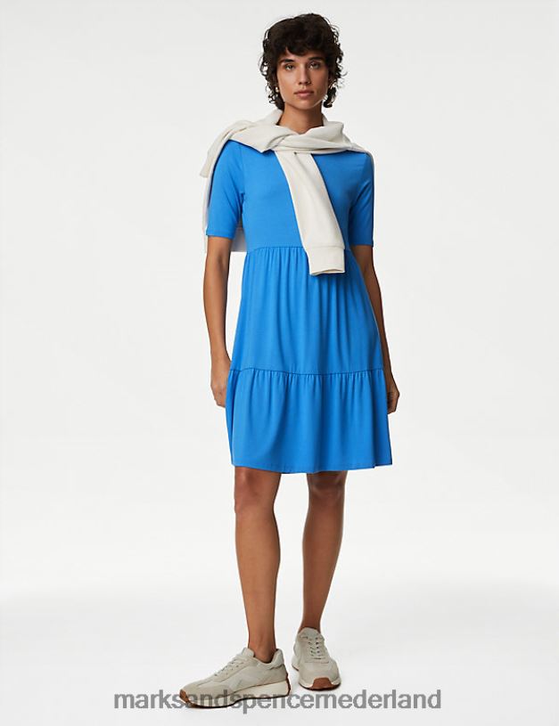 Marks & Spencer vrouwen Jersey jurk met ronde hals en knielengte helderblauw kleding N8VZP1155