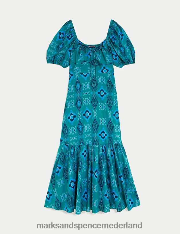 Marks & Spencer vrouwen Maxi-jurk met print van puur katoen blauw mengsel kleding N8VZP1874